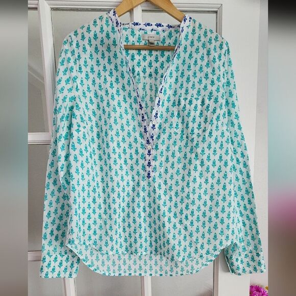 J. Crew Teal and Blue Floral Blouse - Picture 1 of 9